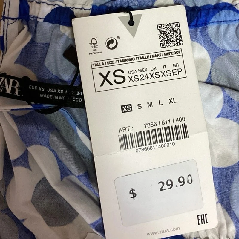 Zara Women's Blue Floral Print Spaghetti Strap Lace Up Back Crop Top Size XS - Image 3