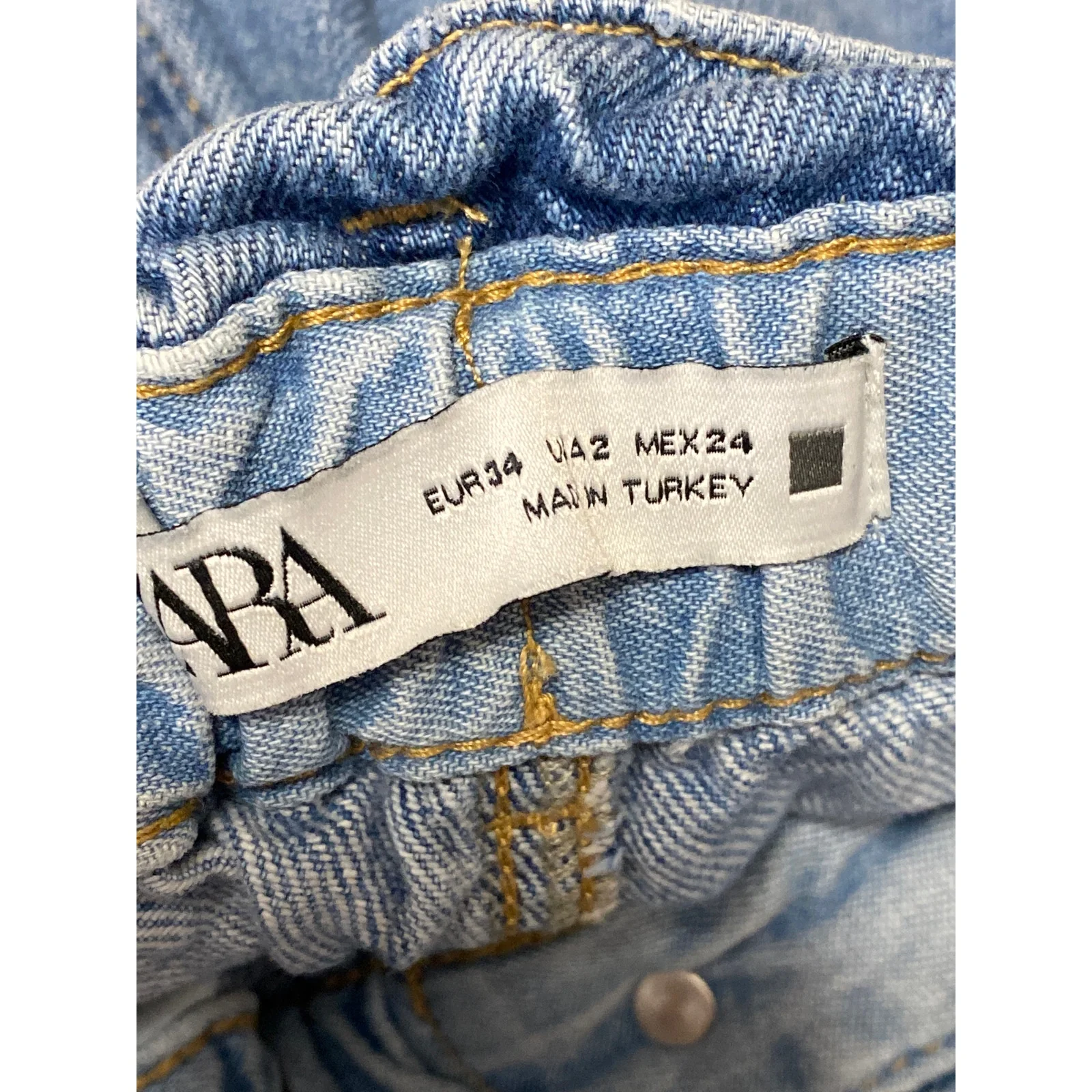 Zara Women's Blue High Waist Wide Tapered Barrel Paperbag Denim Jeans Pants 34 - Image 4