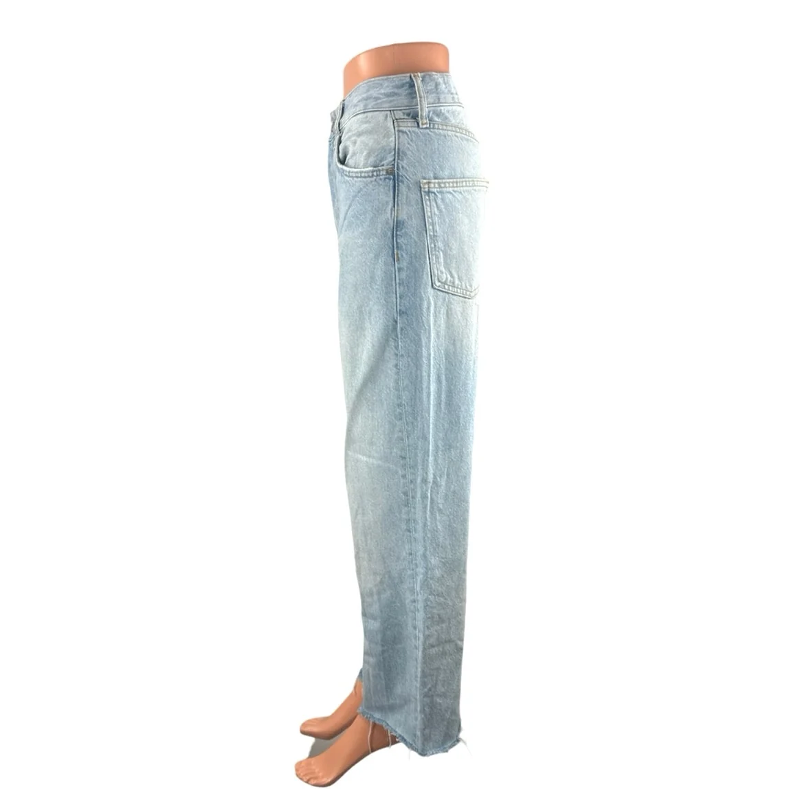 Zara Women's Blue Light Wash Raw Hem High Rise Wide Leg Baggy Denim Jeans Size 2 - Image 2
