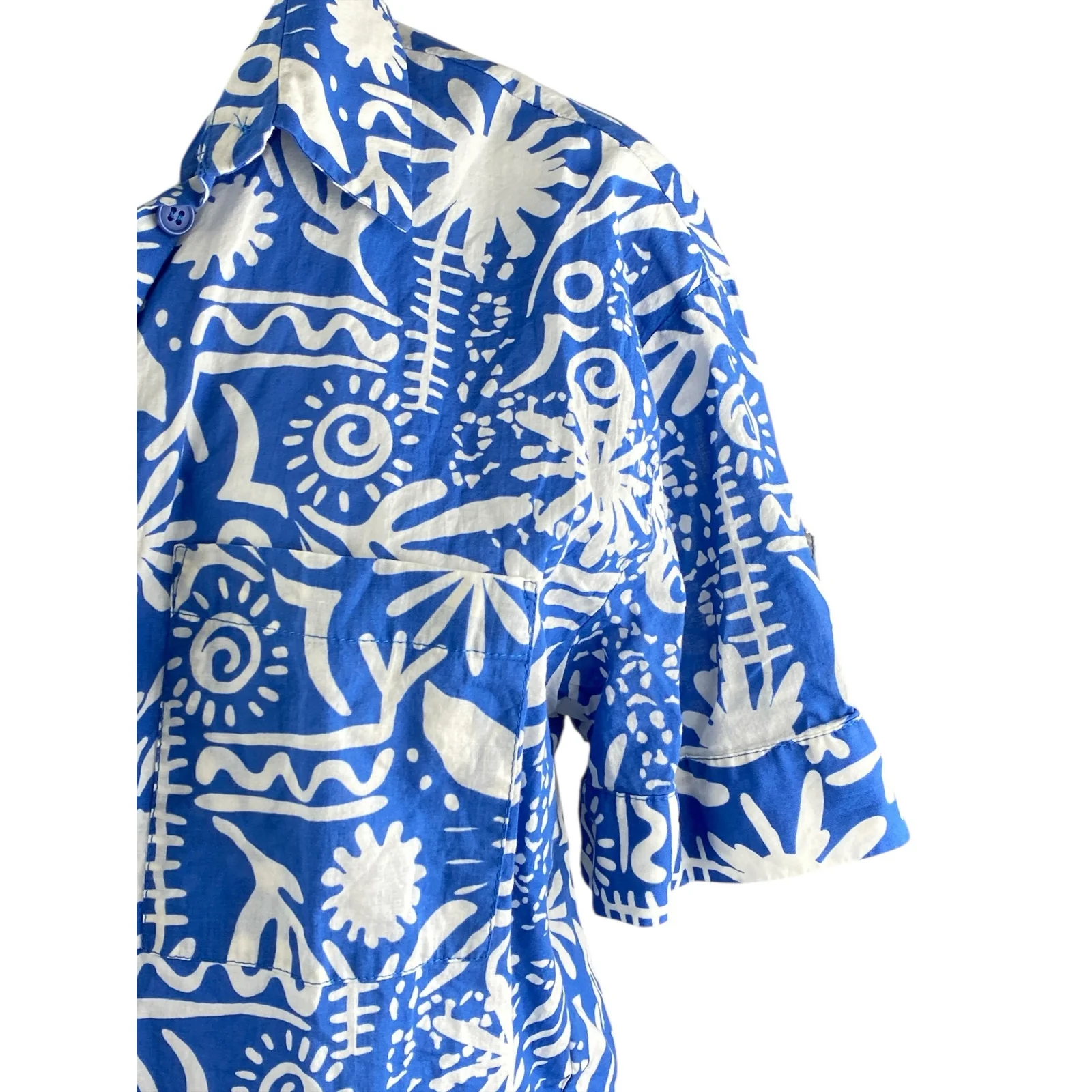 Zara Women's Blue Printed Short Sleeve Shirt & Wide Leg Trousers Matching Set M - Image 2