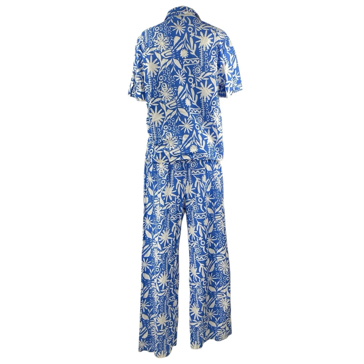 Zara Women's Blue Printed Short Sleeve Shirt & Wide Leg Trousers Matching Set M - Image 3