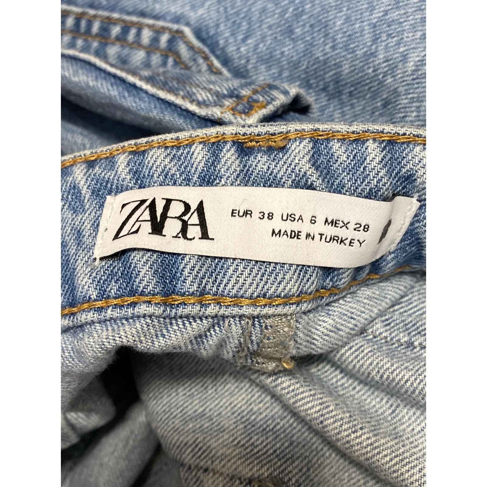 Zara Women's Blue Raw Frayed Hem High Rise Wide Leg Bootcut Denim Jeans Pants 6 - Image 5