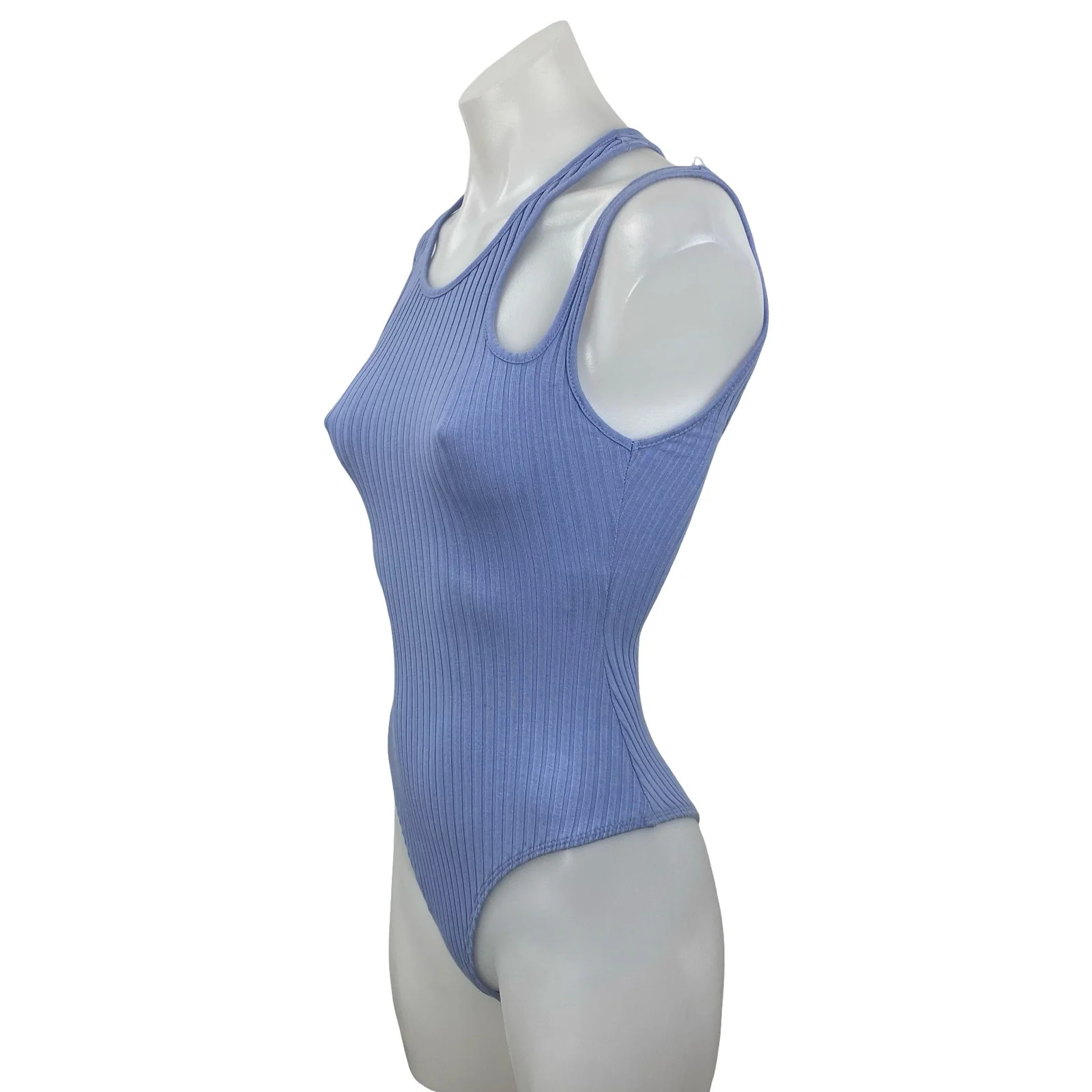 Zara Women's Blue Ribbed Cut Out High Neck Sleeveless Cami Tank Bodysuit Top S - Image 2