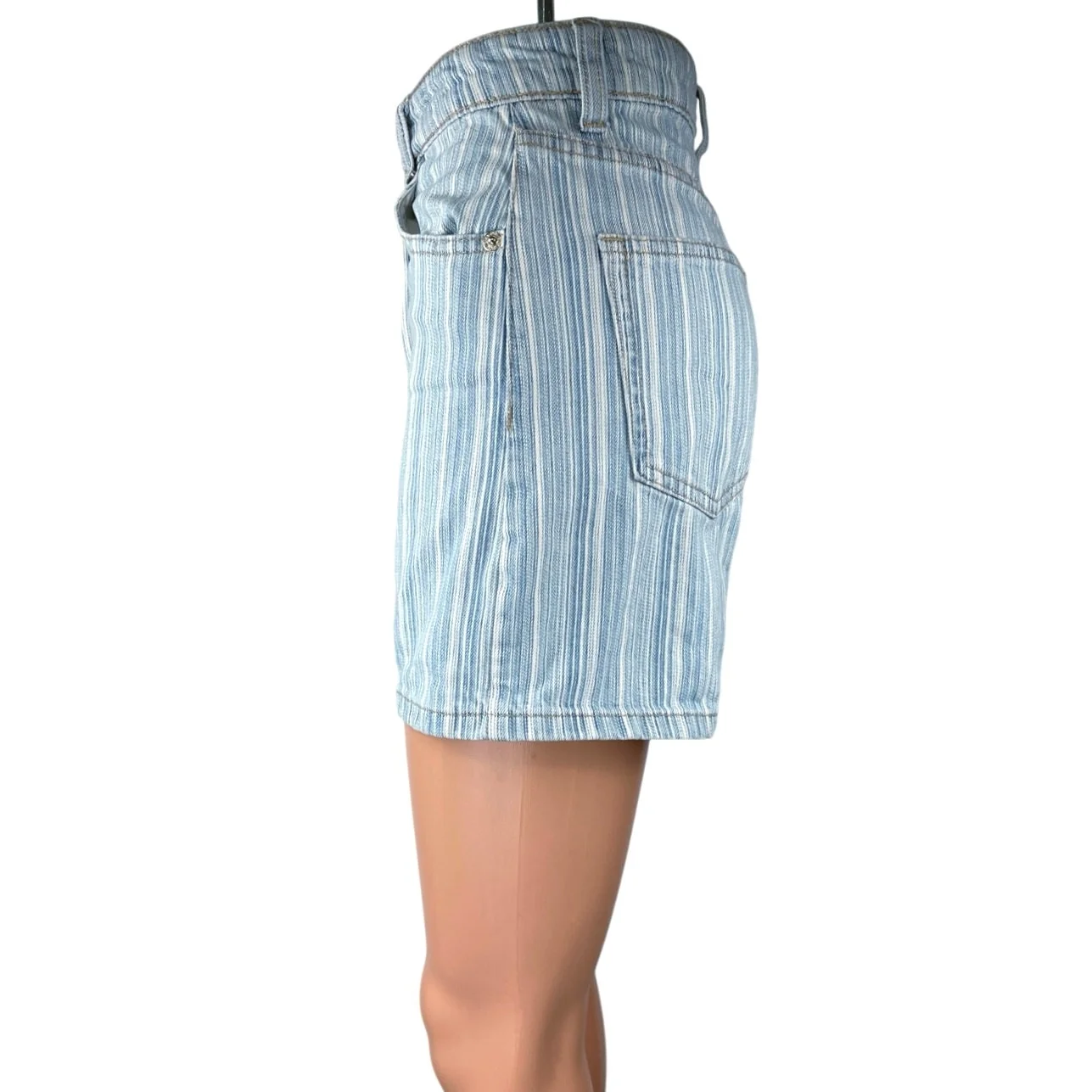 Zara Women's Blue Striped High Waisted Casual Mini Denim Jean Shorts Size 0 - Image 2