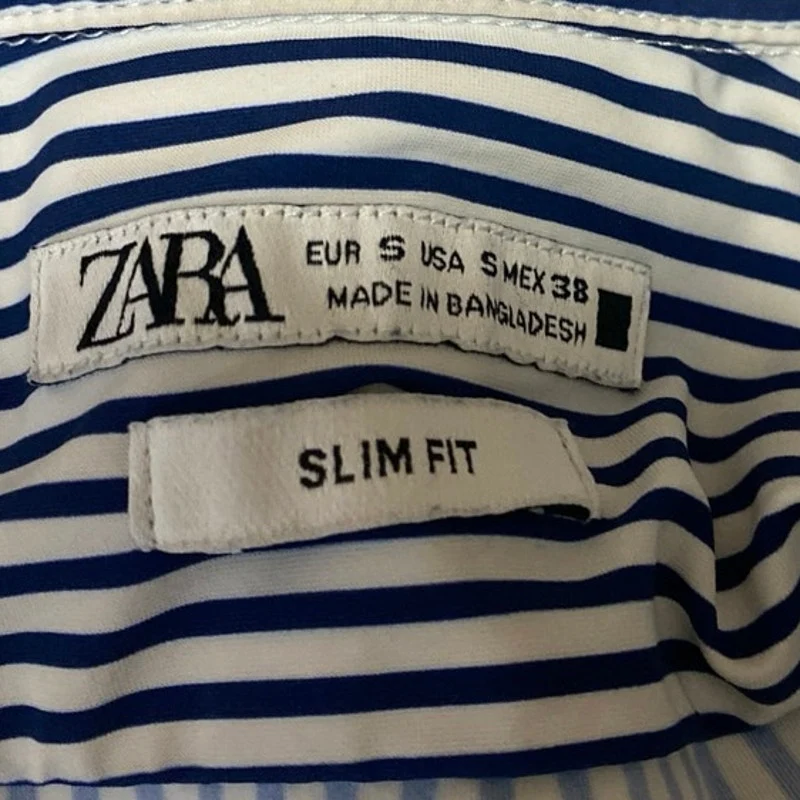 Zara Women's Blue White Striped Collar Long Sleeve Button Down Shirt Top Size S - Image 3