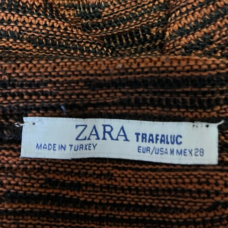 Zara Women's Brown Black Half Sleeve Knit Mock Neck Cropped Sweater Top Size M - Image 3