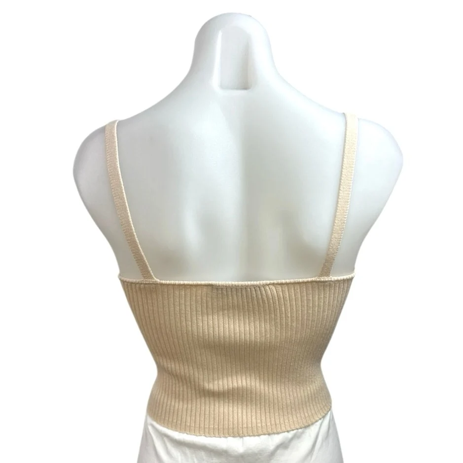 Zara Women's Cream Rib Knit Sleeveless Stretch Corset Crop Tank Top Size S - Image 2