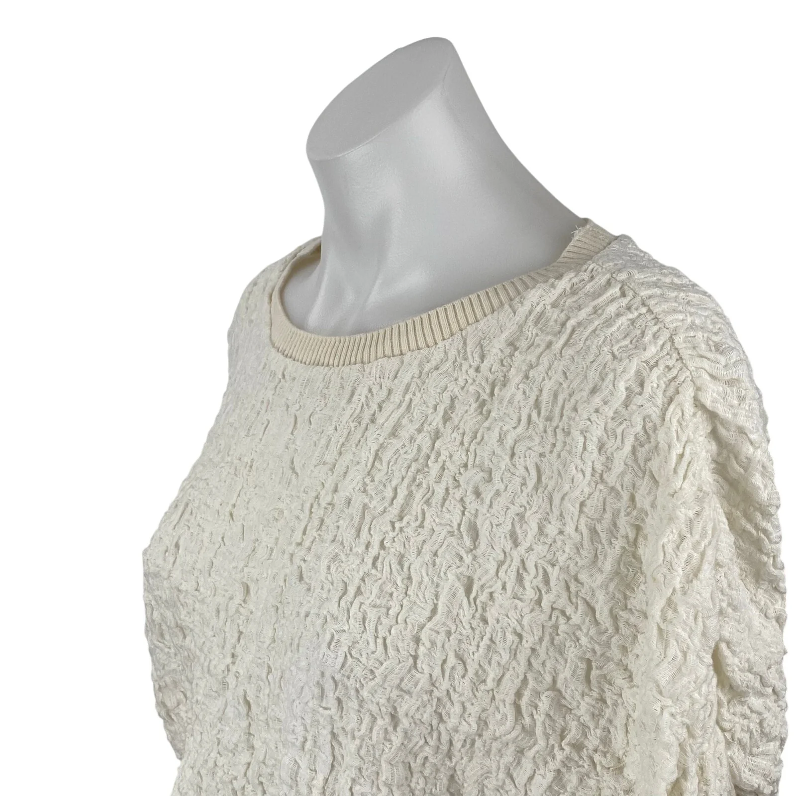 Zara Women's Cream Textured Half Dolman Sleeve Crop Boxy Sweater Blouse Top Sz M - Image 3