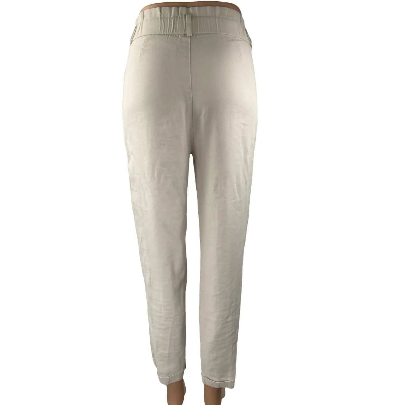Zara Women's Cream White Straight Skinny High Waist Paperbag Trousers Pants XS - Image 3
