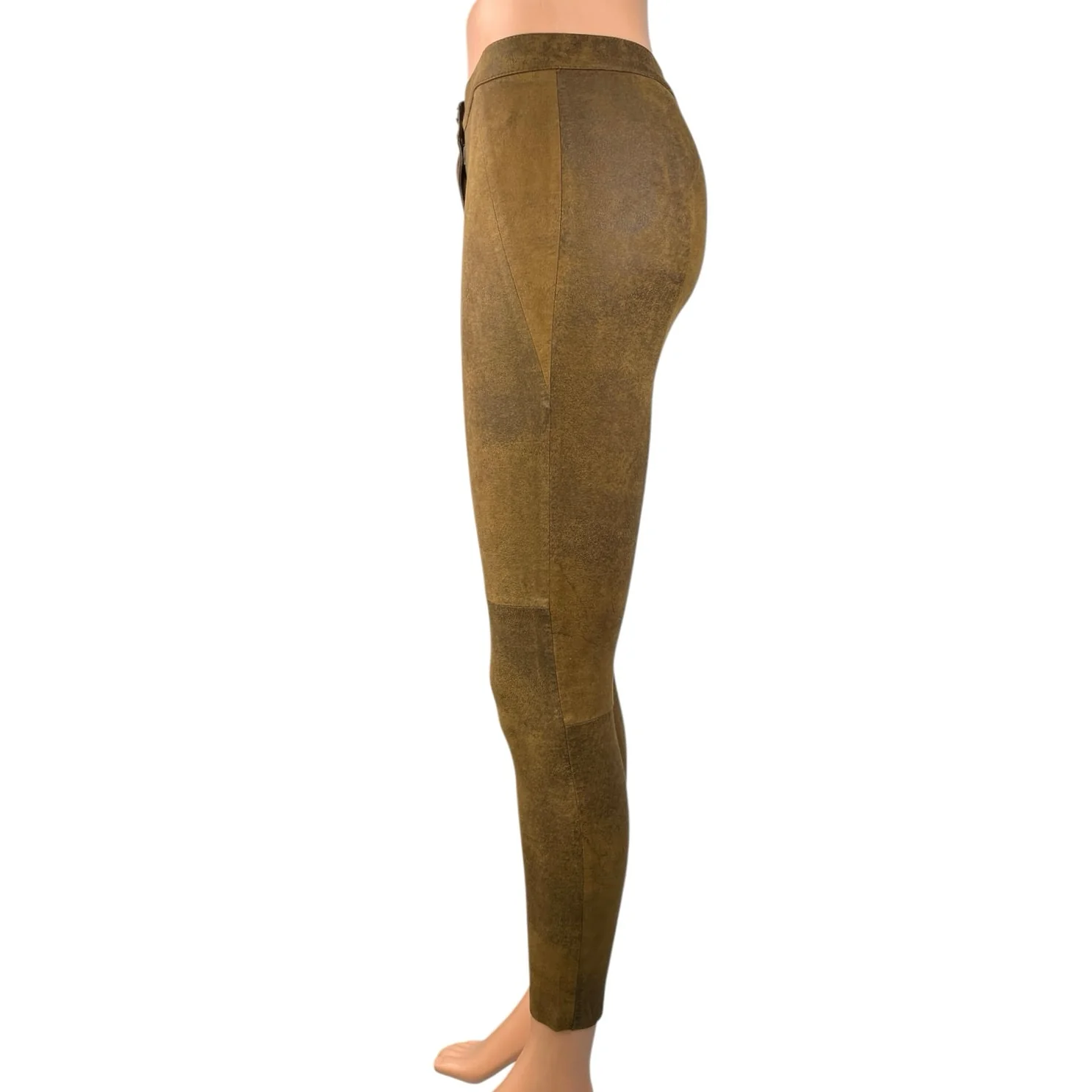 Zara Women's Faux Suede Brown Skinny Slim High Rise Crop Ankle Trousers Pants XS - Image 2
