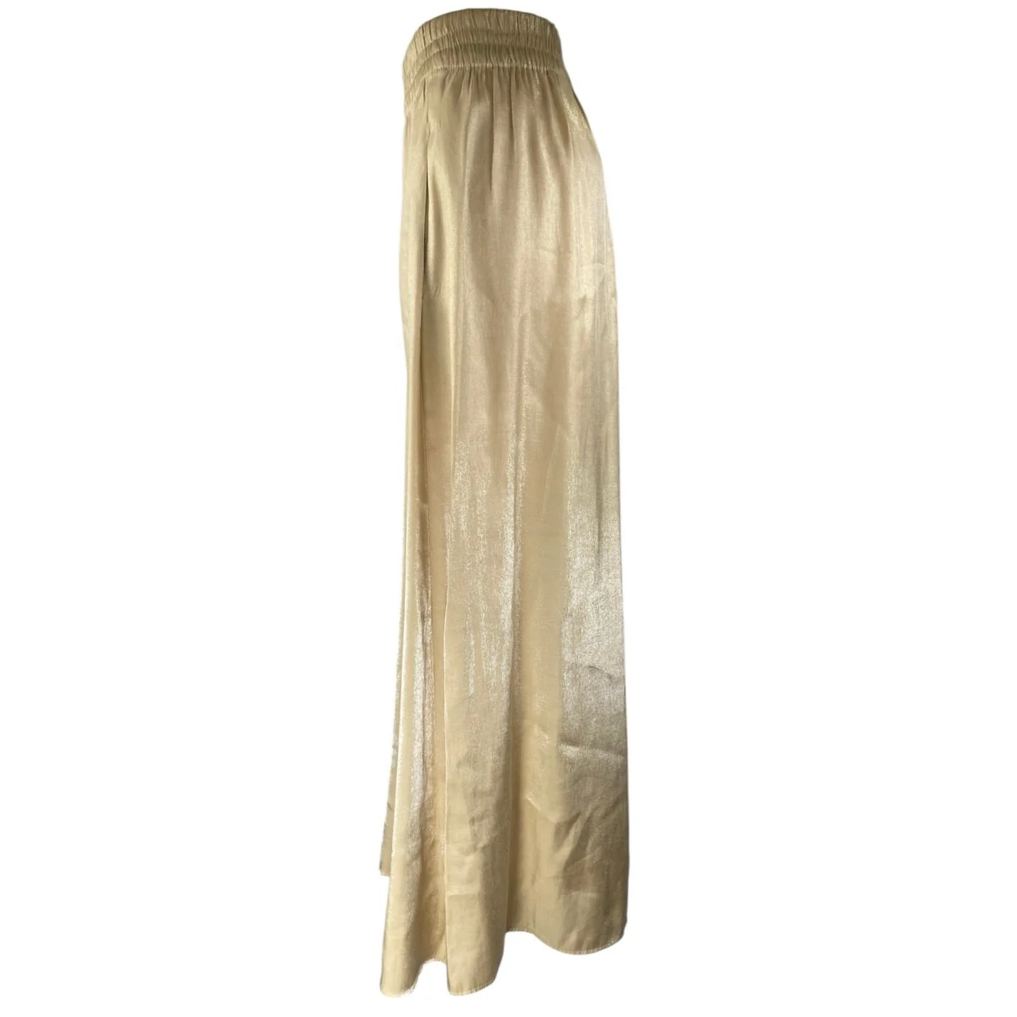 Zara Women's Gold Metallic Elastic Waist Wide Leg Palazzo Baggy Trousers Pants L - Image 2