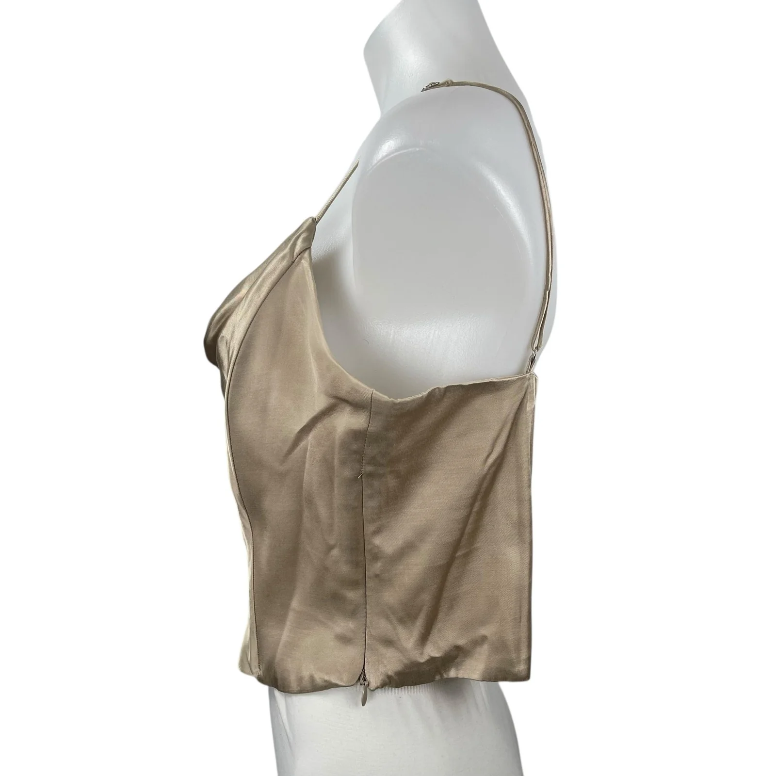 Zara Women's Gold Tan Satin Sleeveless Cami Camisole Cowl Neck Crop Tank Top L - Image 2