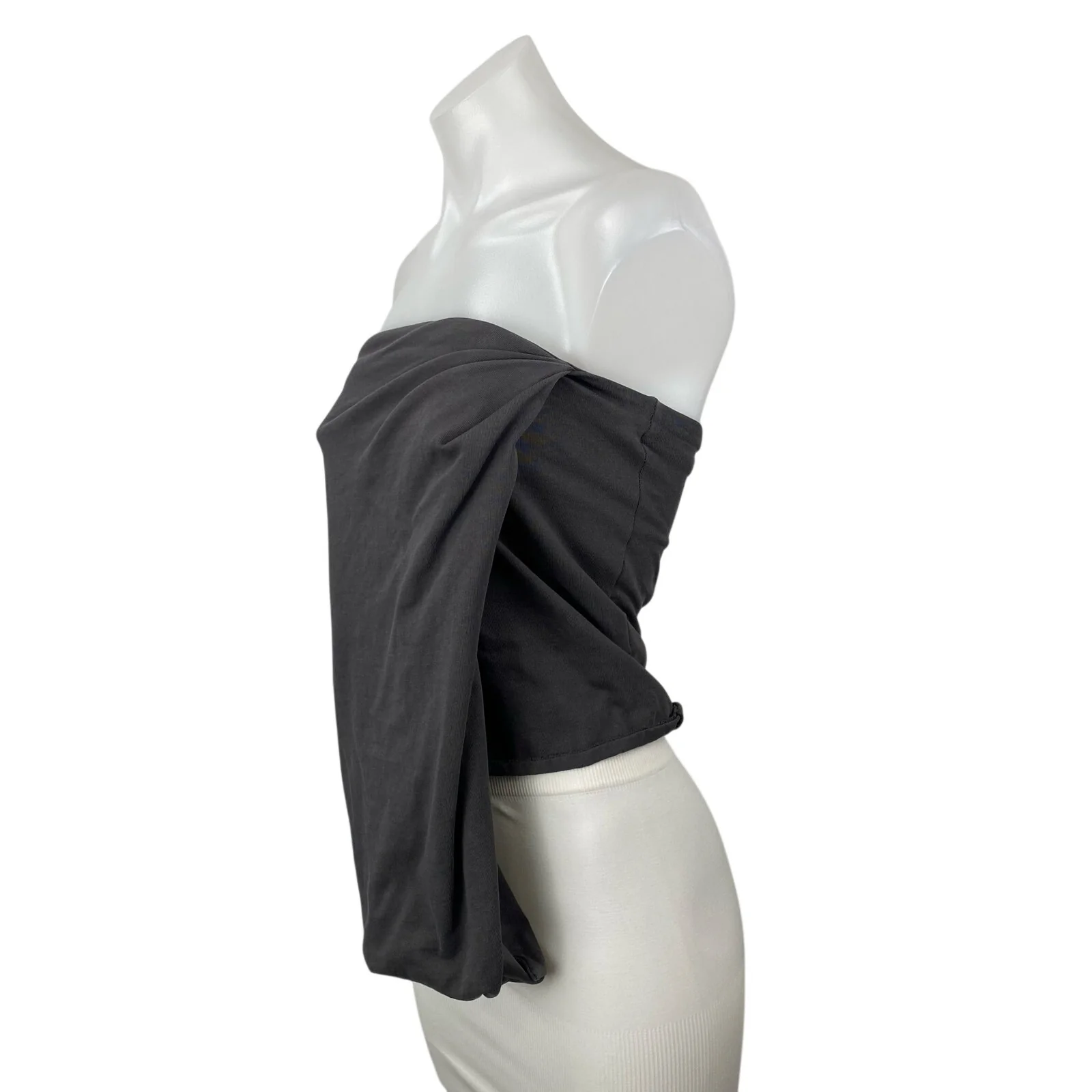 Zara Women's Gray Asymmetric Draped Ruched Sleeveless Tube Bandeau Crop Top Sz S - Image 3