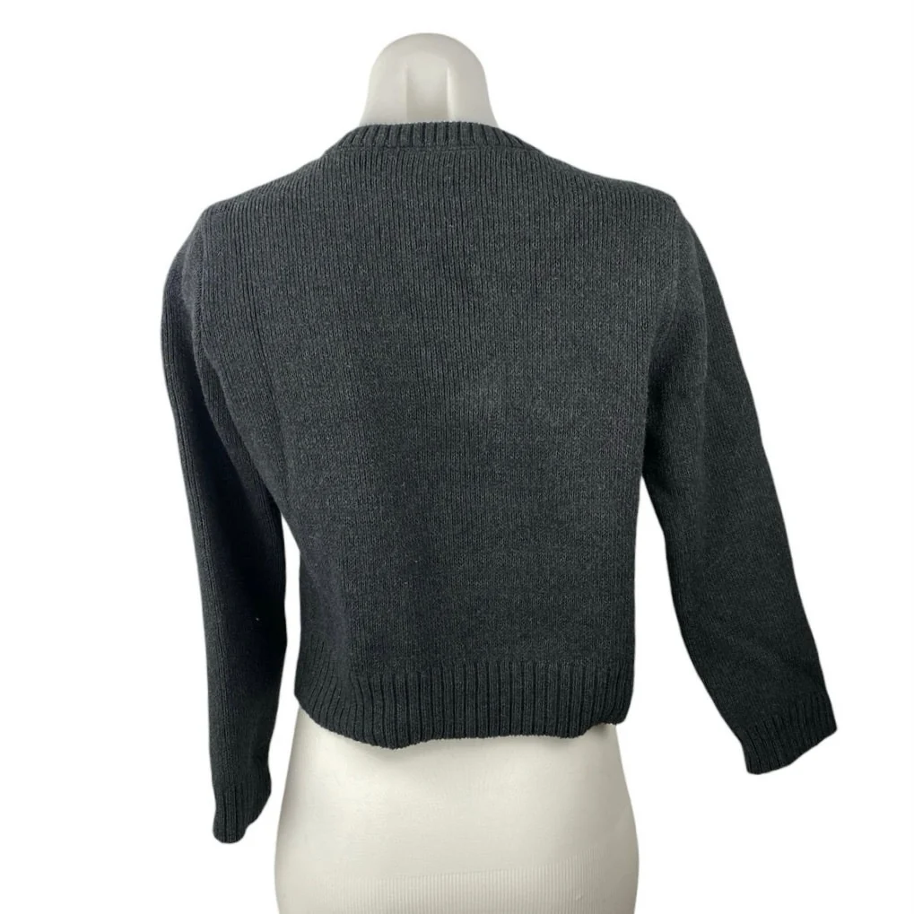 Zara Women's Gray Black Button Up Long Sleeve Knit Crop Cardigan Sweater Top S - Image 3