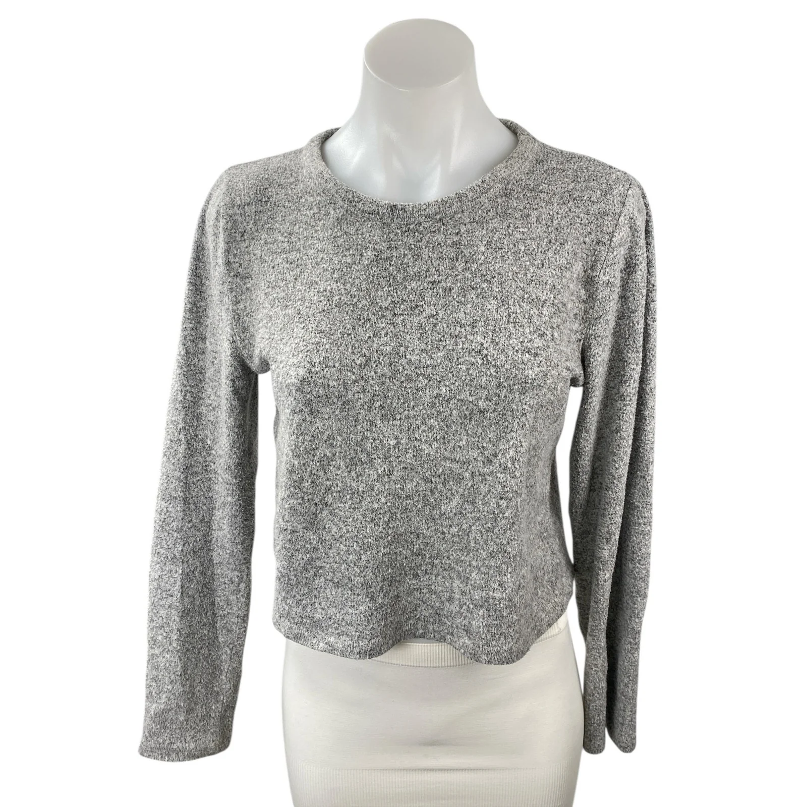 Zara Women's Gray Heather Long Sleeve Round Neck Knit Boxy Sweater Top Size L