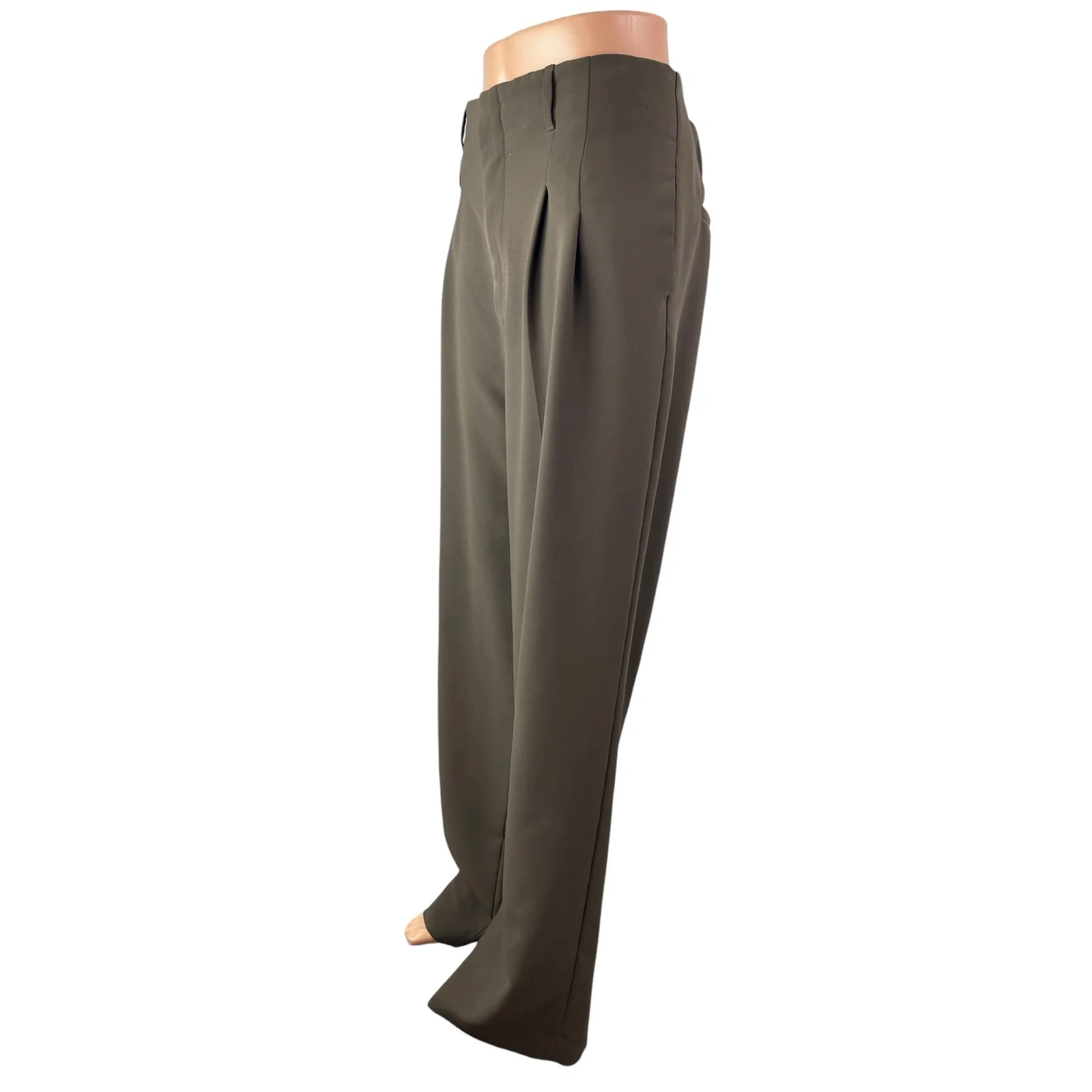 Zara Women's Gray Pleated High Rise Palazzo Wide Leg Trousers Dress Pants Sz L - Image 5