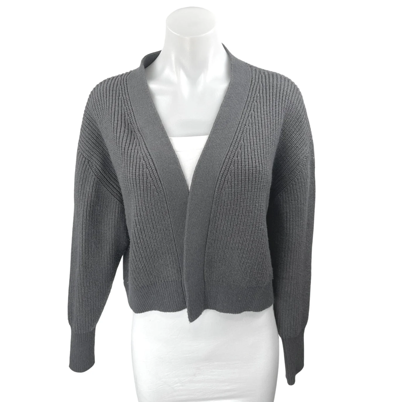 Zara Women's Gray Ribbed Knit Cropped Open Cardigan Sweater Top Size M
