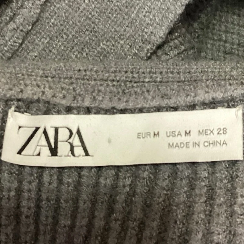 Zara Women's Gray Ribbed Knit Cropped Open Cardigan Sweater Top Size M - Image 3