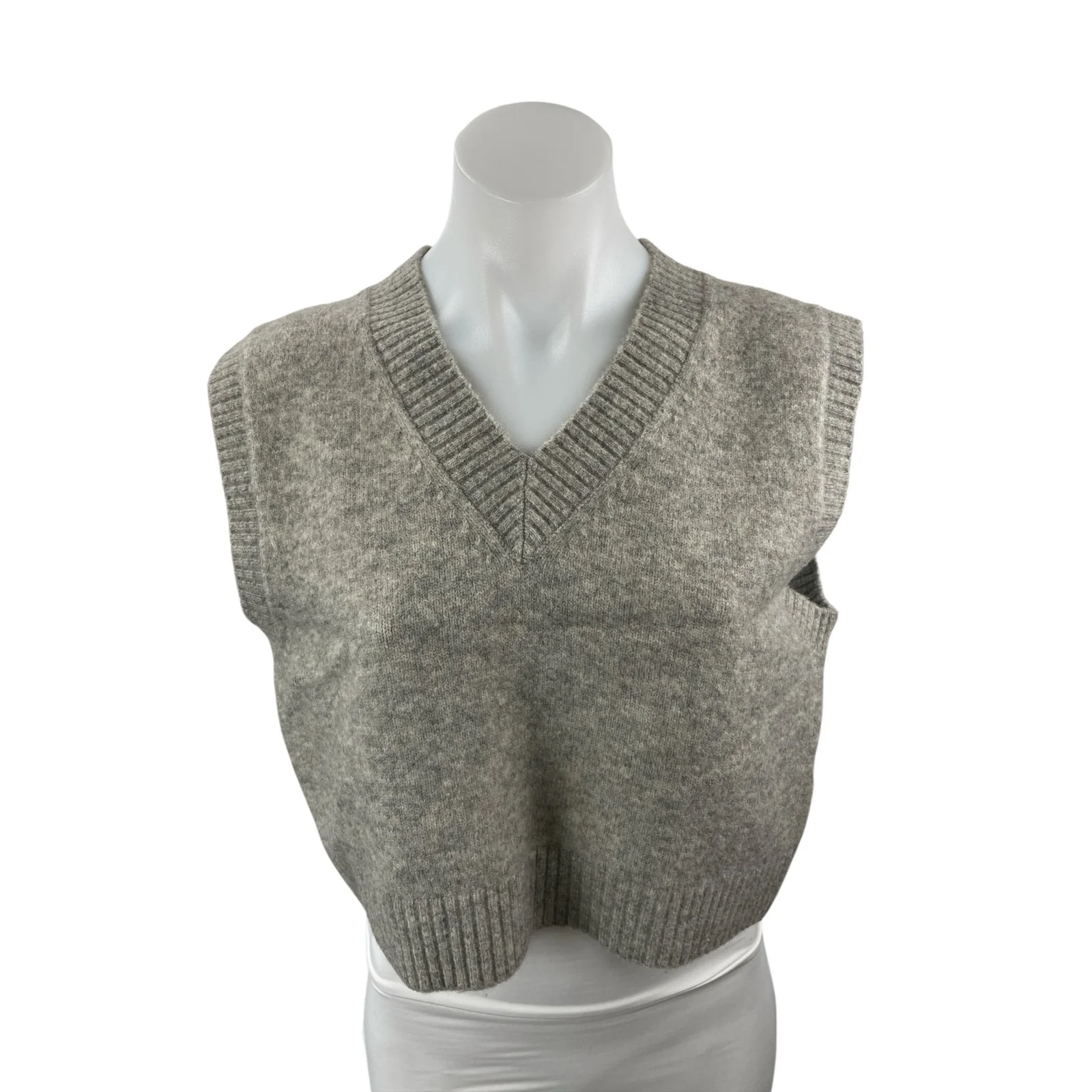 Zara Women's Gray Wool Sleeveless V Neck Crop Tank Waistcoat Sweater Vest Top S
