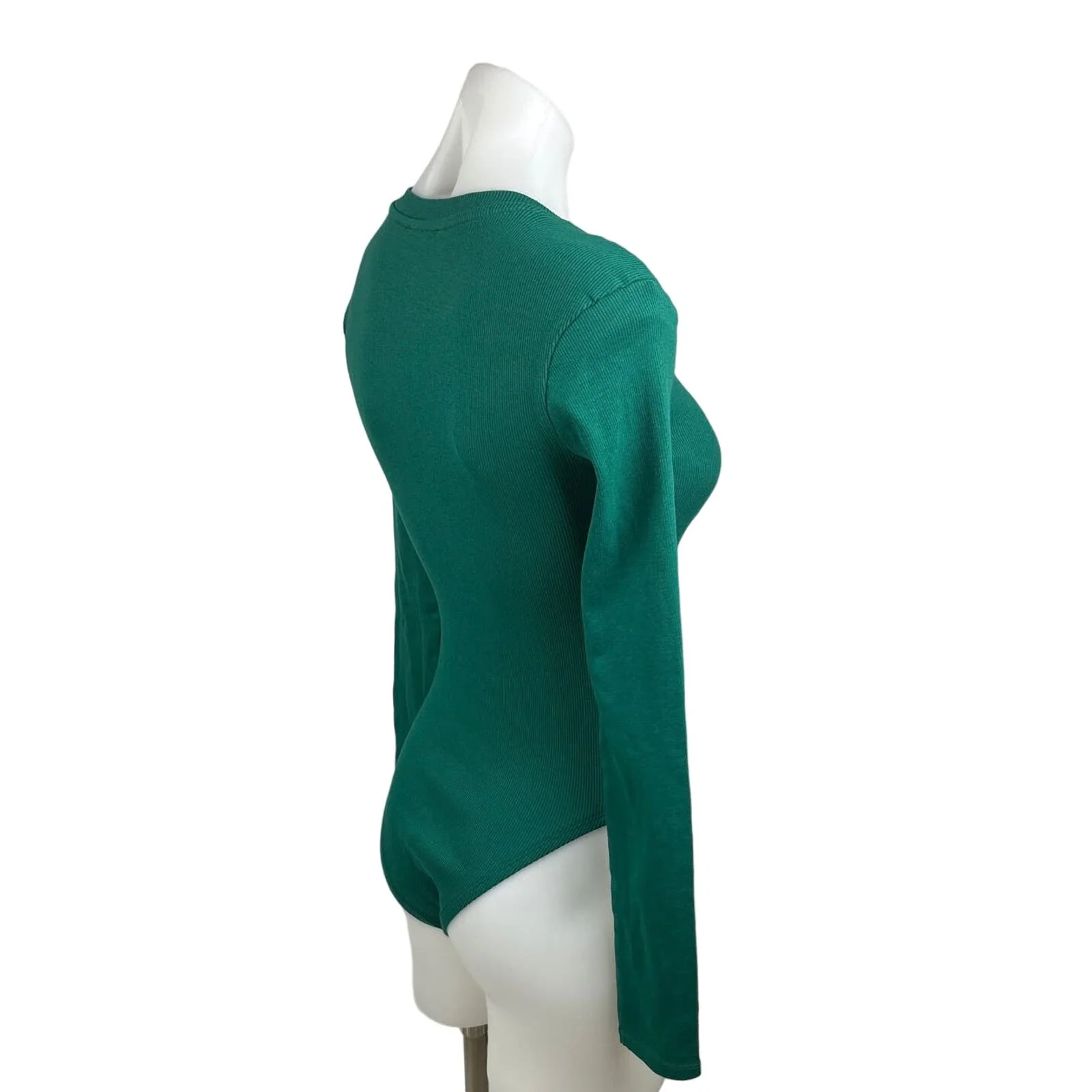 Zara Women's Green Crew Neck Long Sleeve Stretch Fitted Bodysuit Top Size S - Image 3