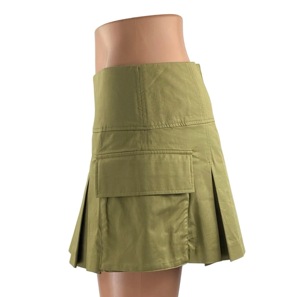 Zara Women's Green High Waisted Pleated A Line Cargo Skort Skirt Shorts Size S - Image 2