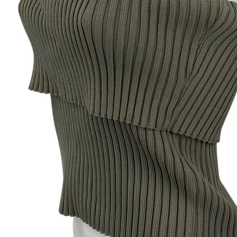 Zara Women's Green Ribbed Knit Sleeveless Strapless Tube Bandeau Slim Crop Top L - Image 3