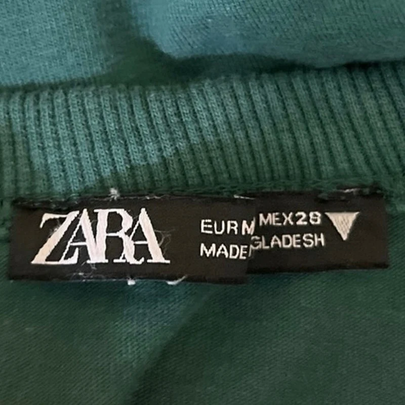 ZARA Women's Green Short Sleeve Crew Neck Pullover Scrunch Front Crop Top Size M - Image 3