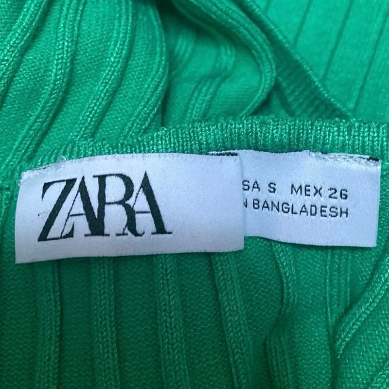 Zara Women's Green Sleeveless Crew Neck Ribbed Knit Sweater Vest Crop Top Size S - Image 3