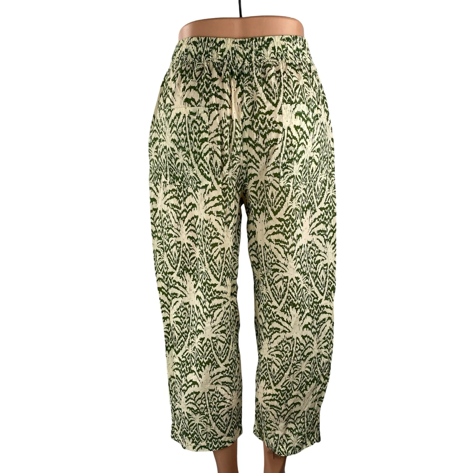 Zara Women's Green Tropical High Rise Barrel Palazzo Wide Leg Trousers Pants XS - Image 4