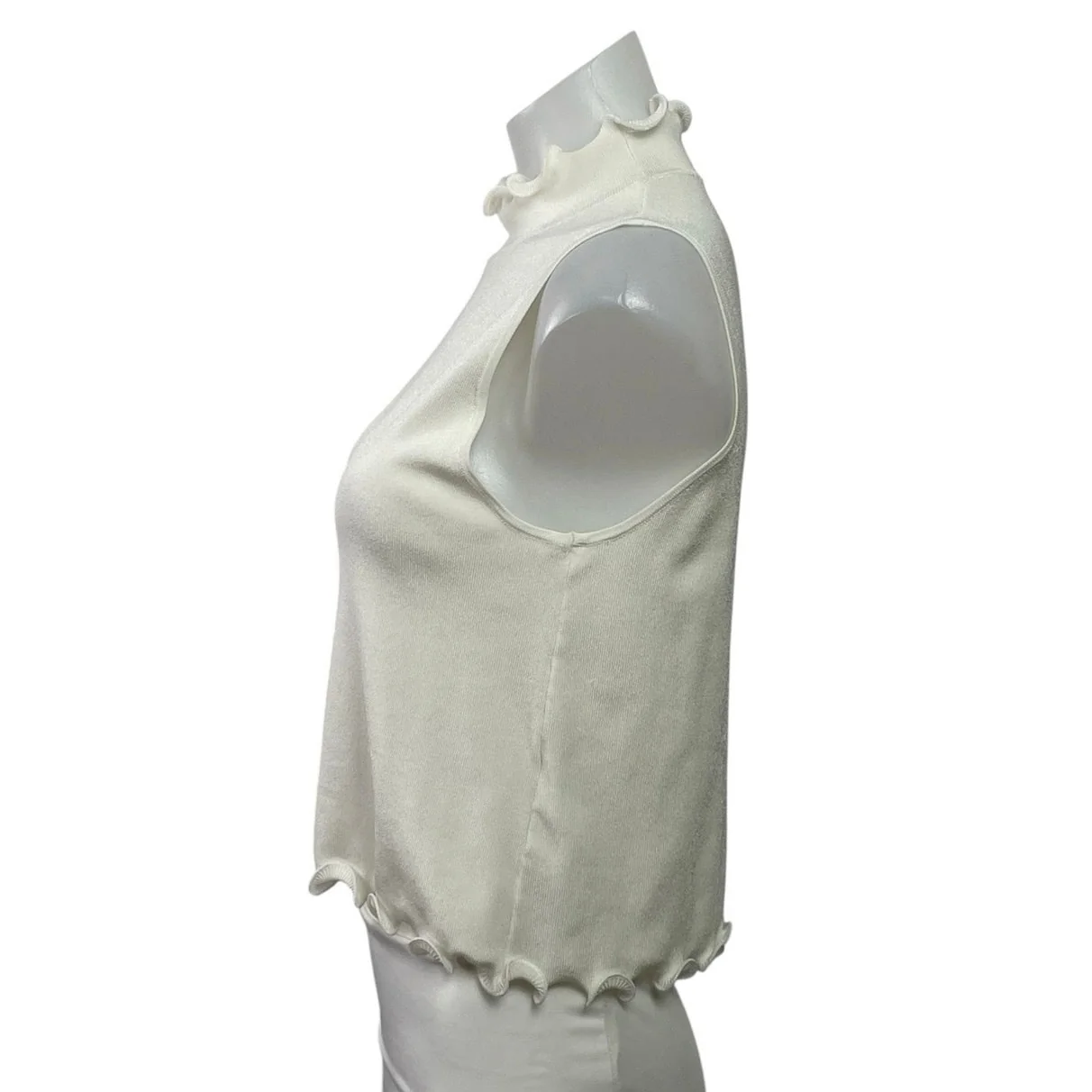 Zara Women's Ivory White Lettuce Sleeveless Mock Neck Knit Tank Crop Top Size S - Image 2