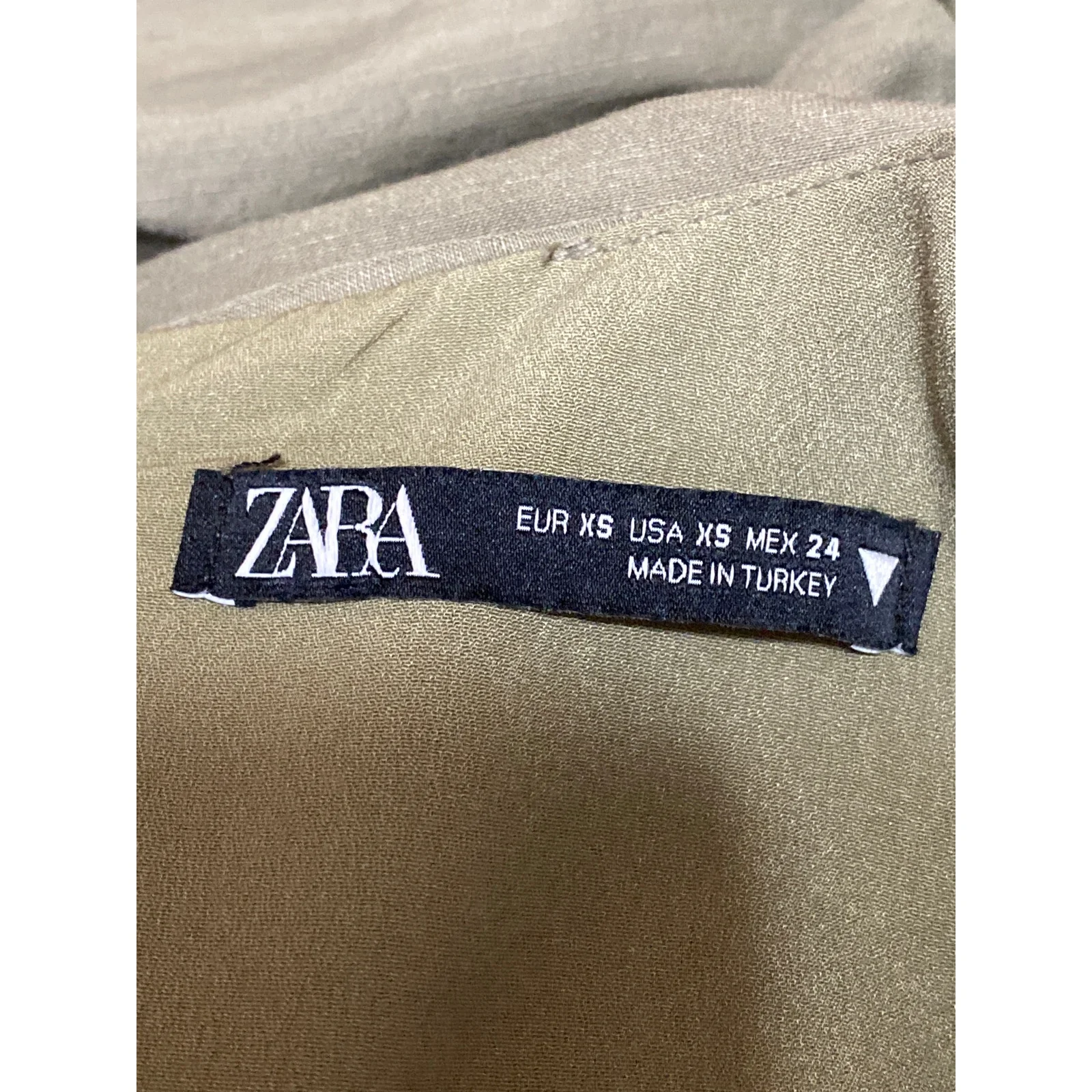 Zara Women's Olive Green Linen V Neck Long Sleeve Cut Out Mini Bodycon Dress XS - Image 5