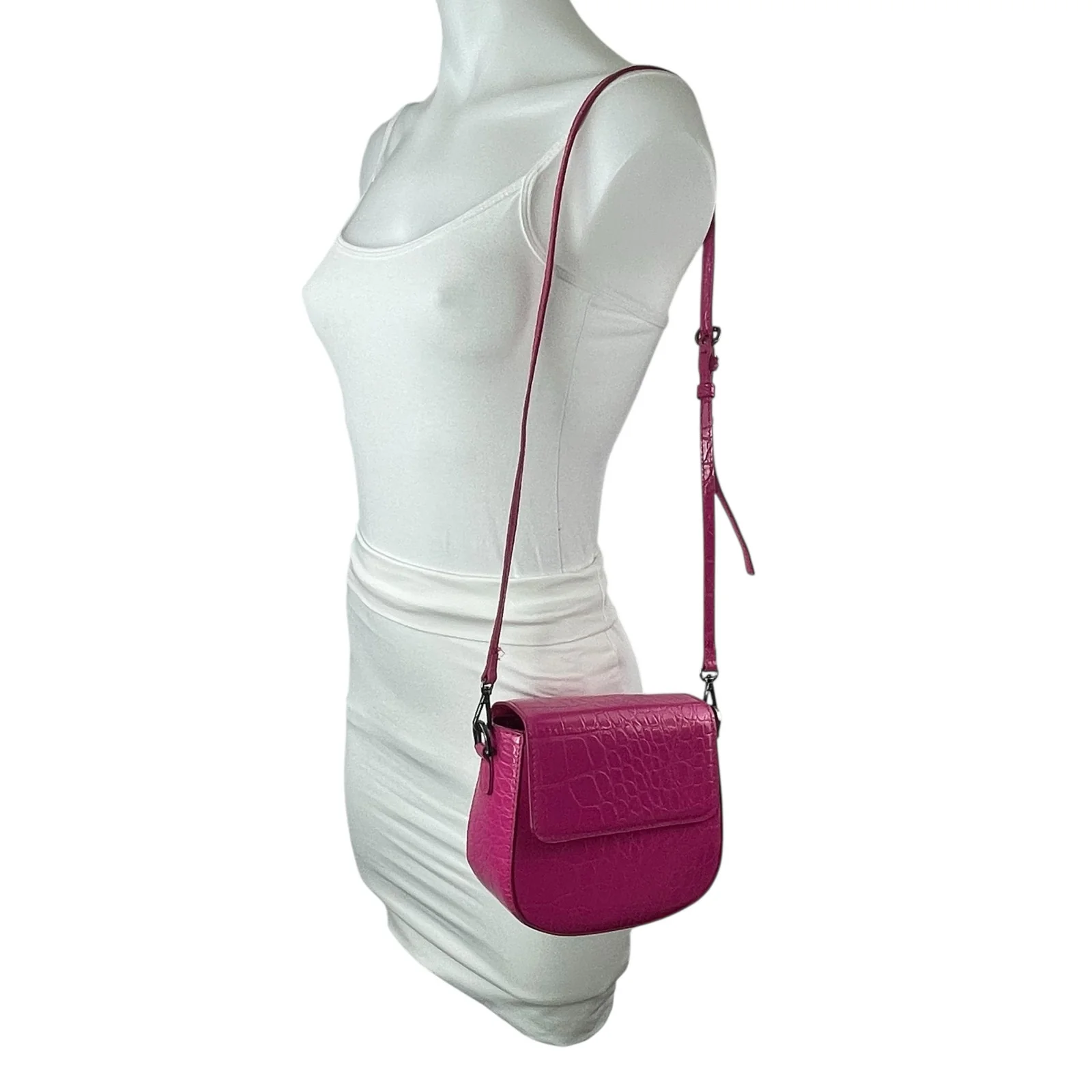 ZARA Womens Pink Faux Crocodile Leather Mini Crossbody Shoulder Handbag OS - Image 2