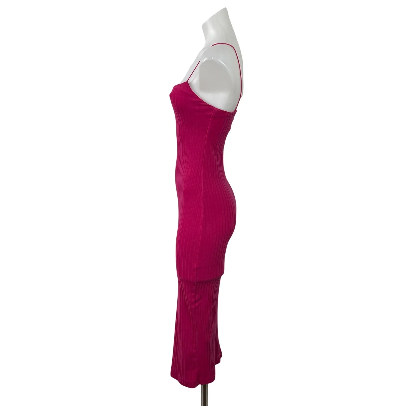Zara Women's Pink Ribbed Knit Cami Spaghetti Strap Mid Bodycon Dress Size S - Image 2
