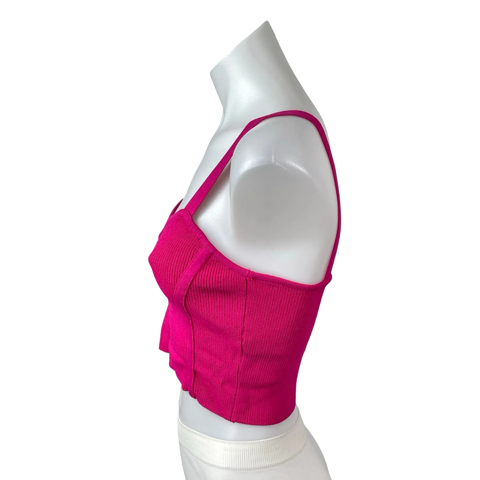 Zara Womens Pink Ribbed Sleeveless Sweetheart Neck Crop Cami Camisole Tank Top S - Image 2