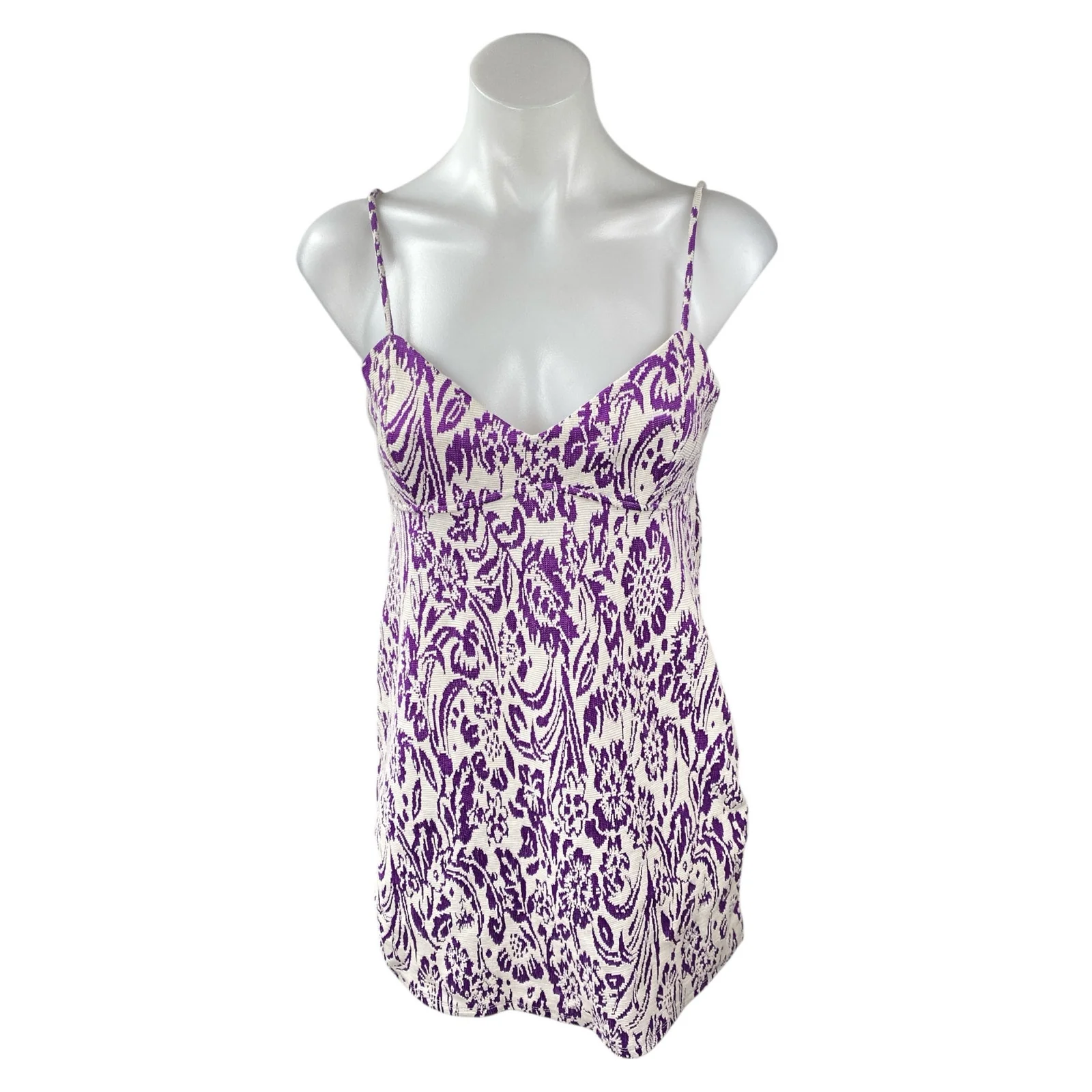 Zara Women's Purple Floral Paisley V Neck Sleeveless Mini Cami Tank Slip Dress M