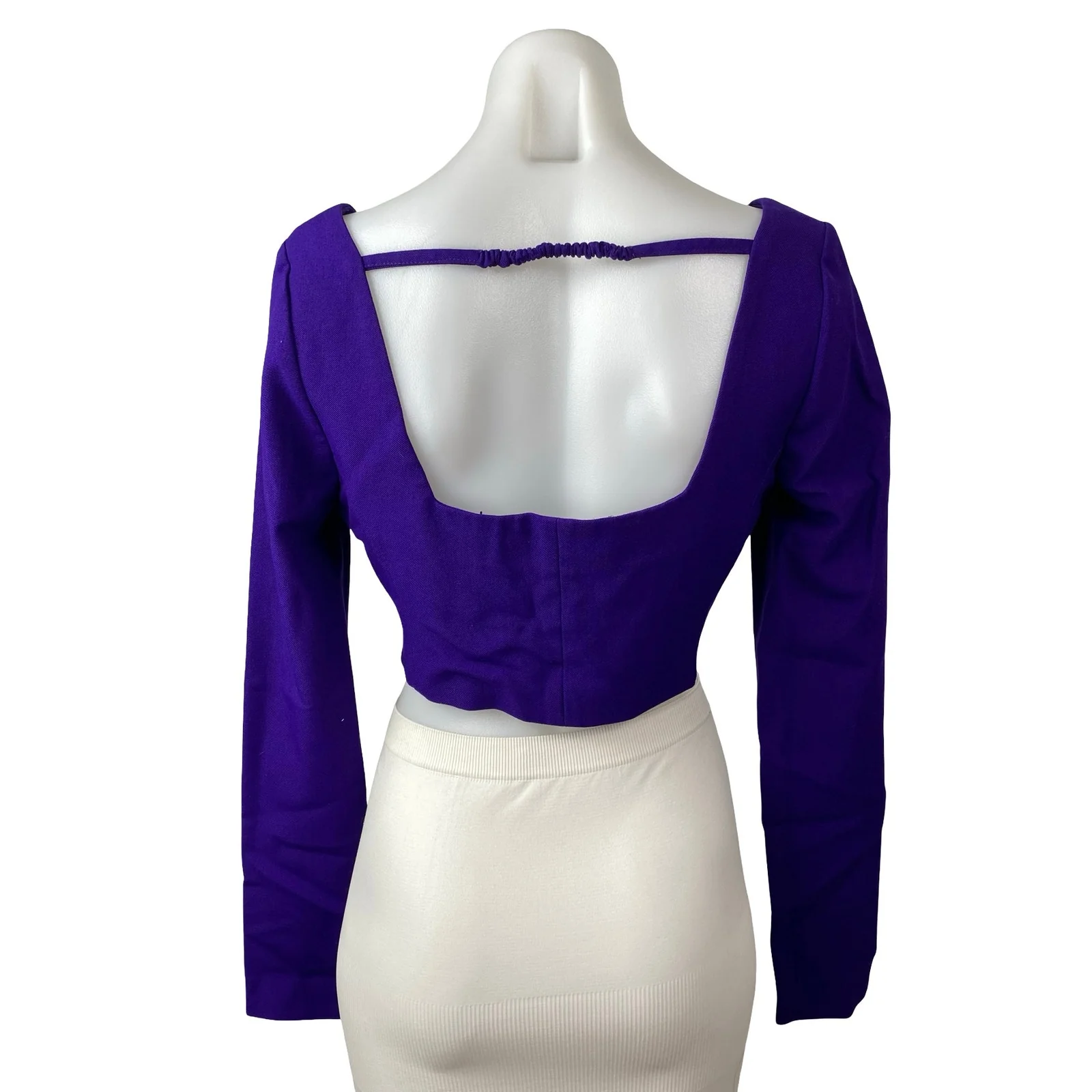 Zara Women's Purple Indigo Long Sleeve Square Neck Backless Crop Top Size M - Image 4