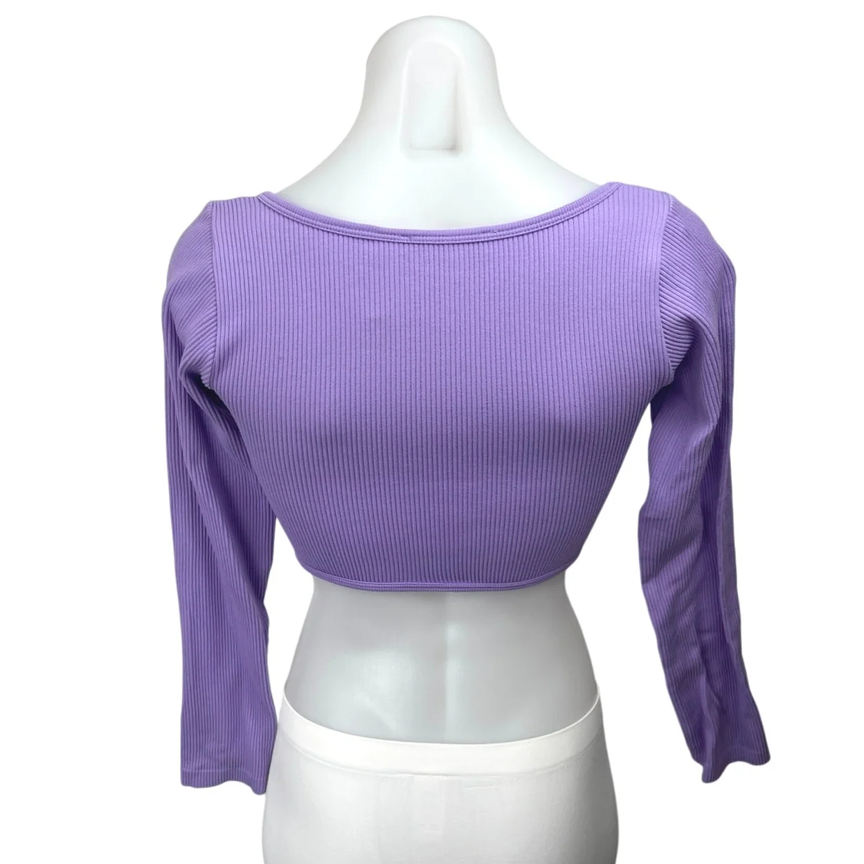 Zara Women's Purple Lavender Rib Knit Long Sleeve Pullover Crop Shirt Top M/L - Image 2