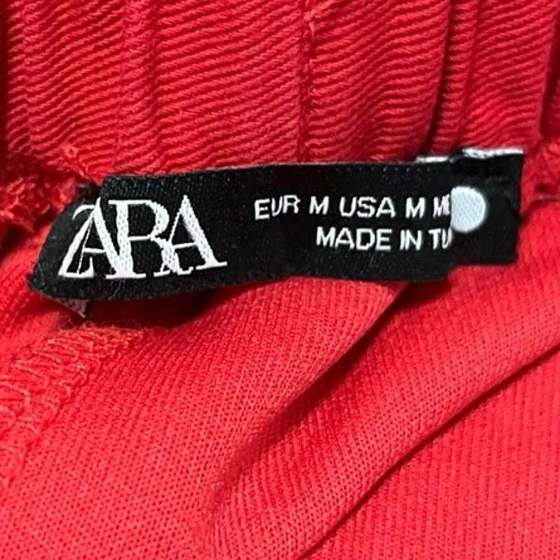 Zara Women's Red High Rise Drawstring Stretch Athletic Jogger Trouser Pants Sz M - Image 4