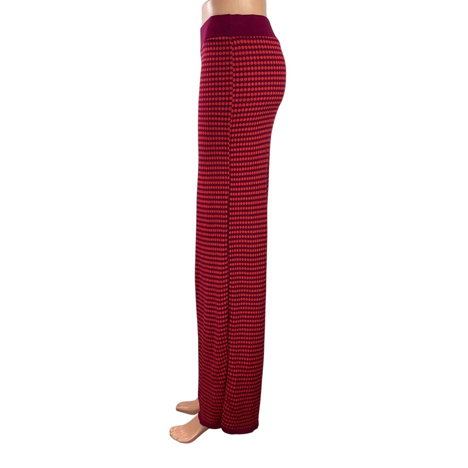 Zara Women's Red Polka Dots Retro Knit High Rise Wide Leg Trousers Pants Size S - Image 2
