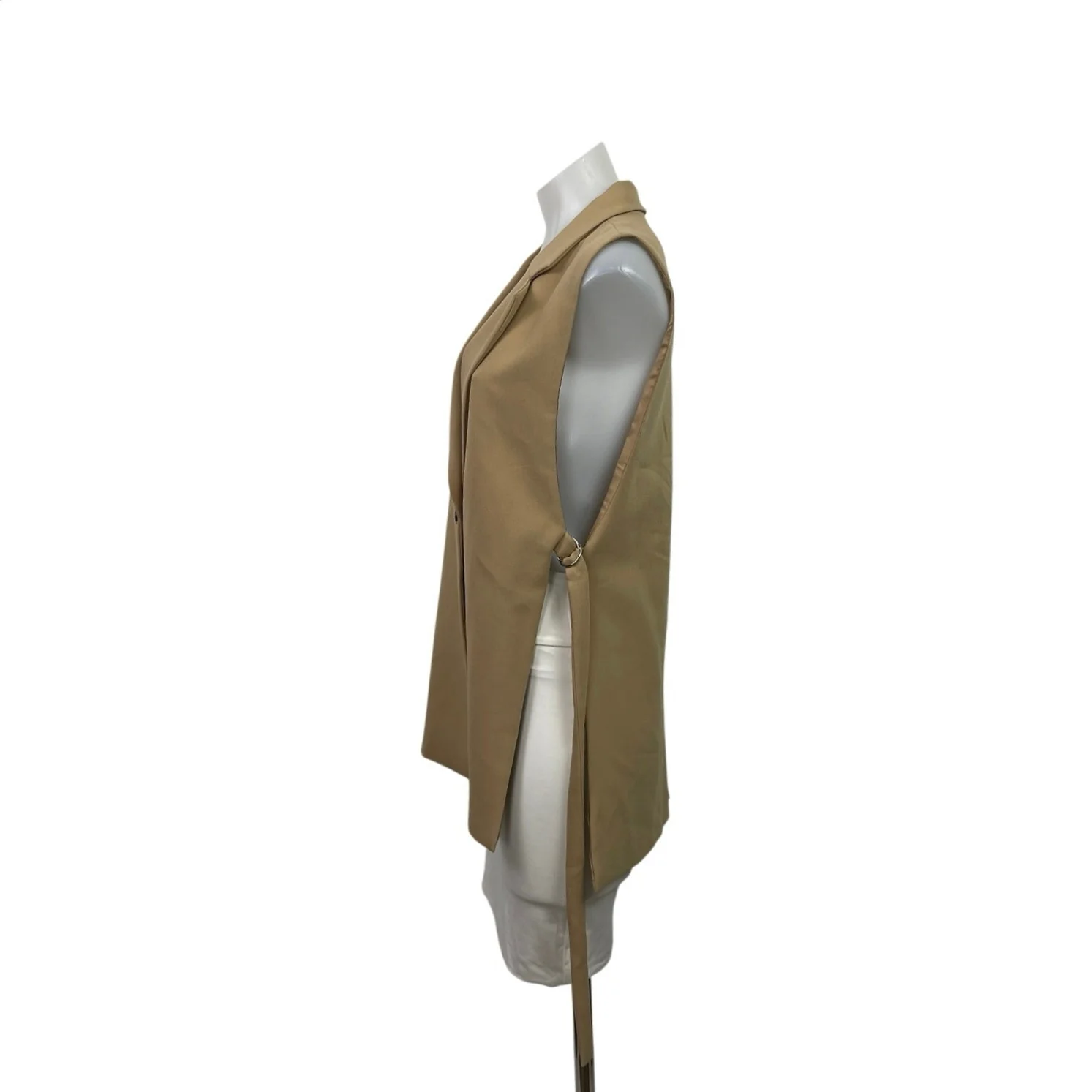 Zara Women's Tan Notch Lapel Sleeveless Side Tie Vest Blazer Coat Jacket Size XS - Image 2