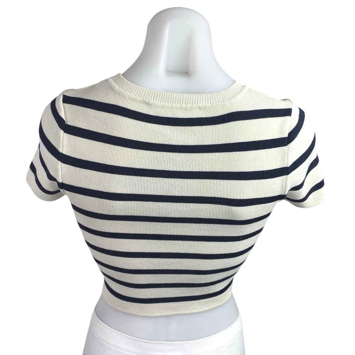 Zara Women's White Black Striped Rib Knit Short Sleeve Crop Tee T shirt Top Sz S - Image 2