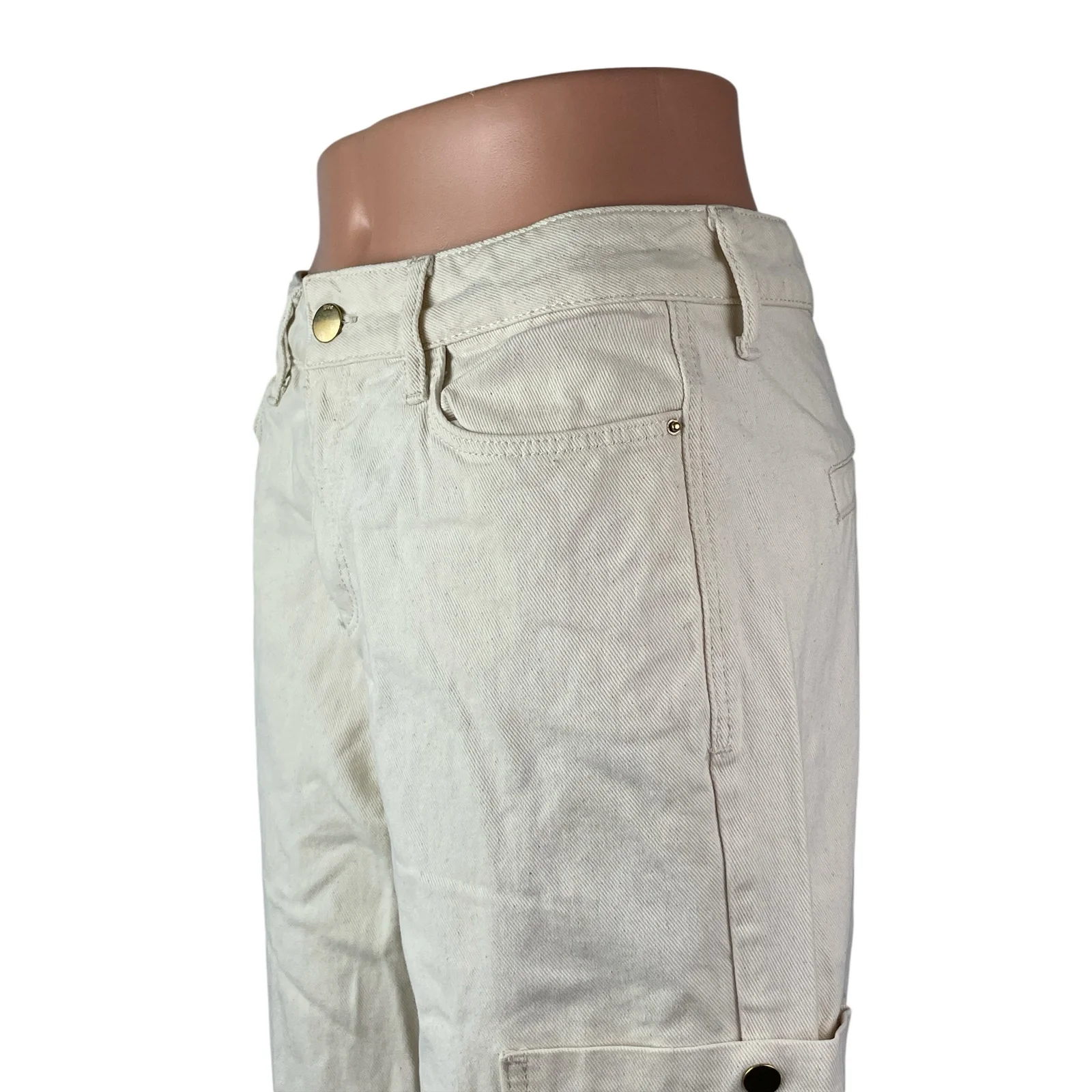 Zara Women's White High Rise Carrot Barrel Wide Leg Cargo Denim Jeans Pants Sz 4 - Image 2