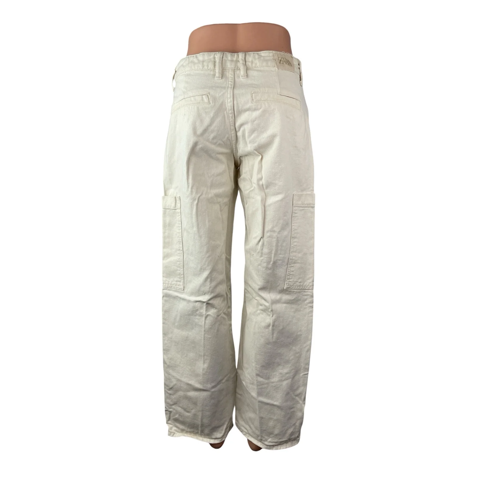 Zara Women's White High Rise Carrot Barrel Wide Leg Cargo Denim Jeans Pants Sz 4 - Image 4