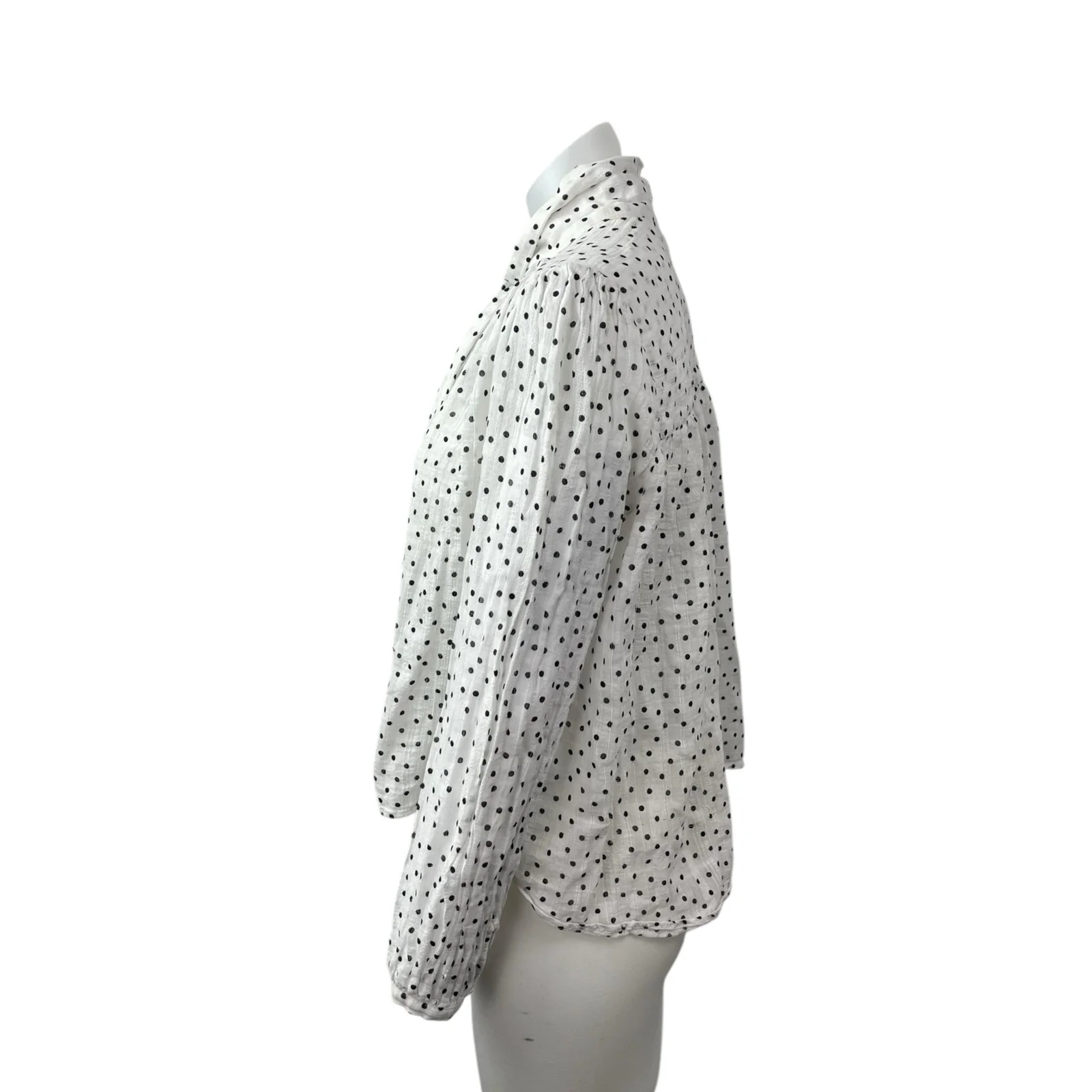 Zara Women's White Polka Dots Balloon Long Sleeve Tie High Neck Blouse Top Sz L - Image 3