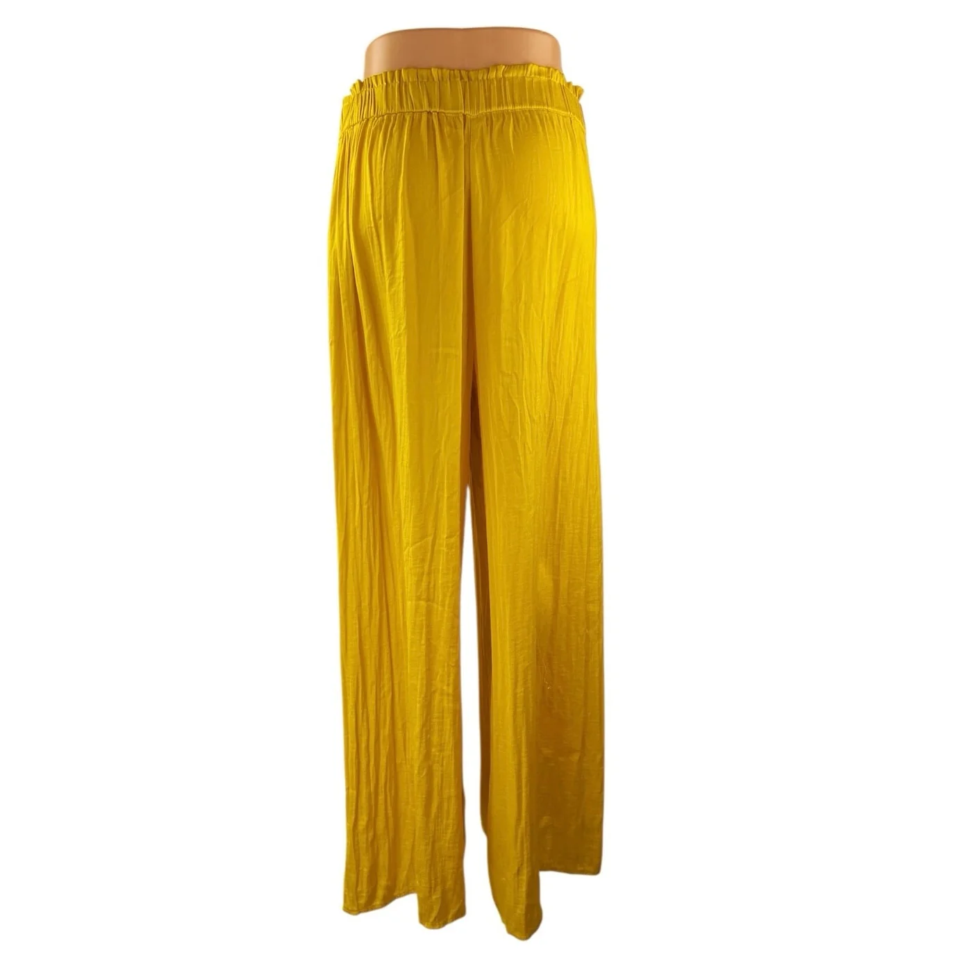 Zara Women's Yellow High Rise Pull On Pleated Wide Leg Trousers Pants Size L - Image 3