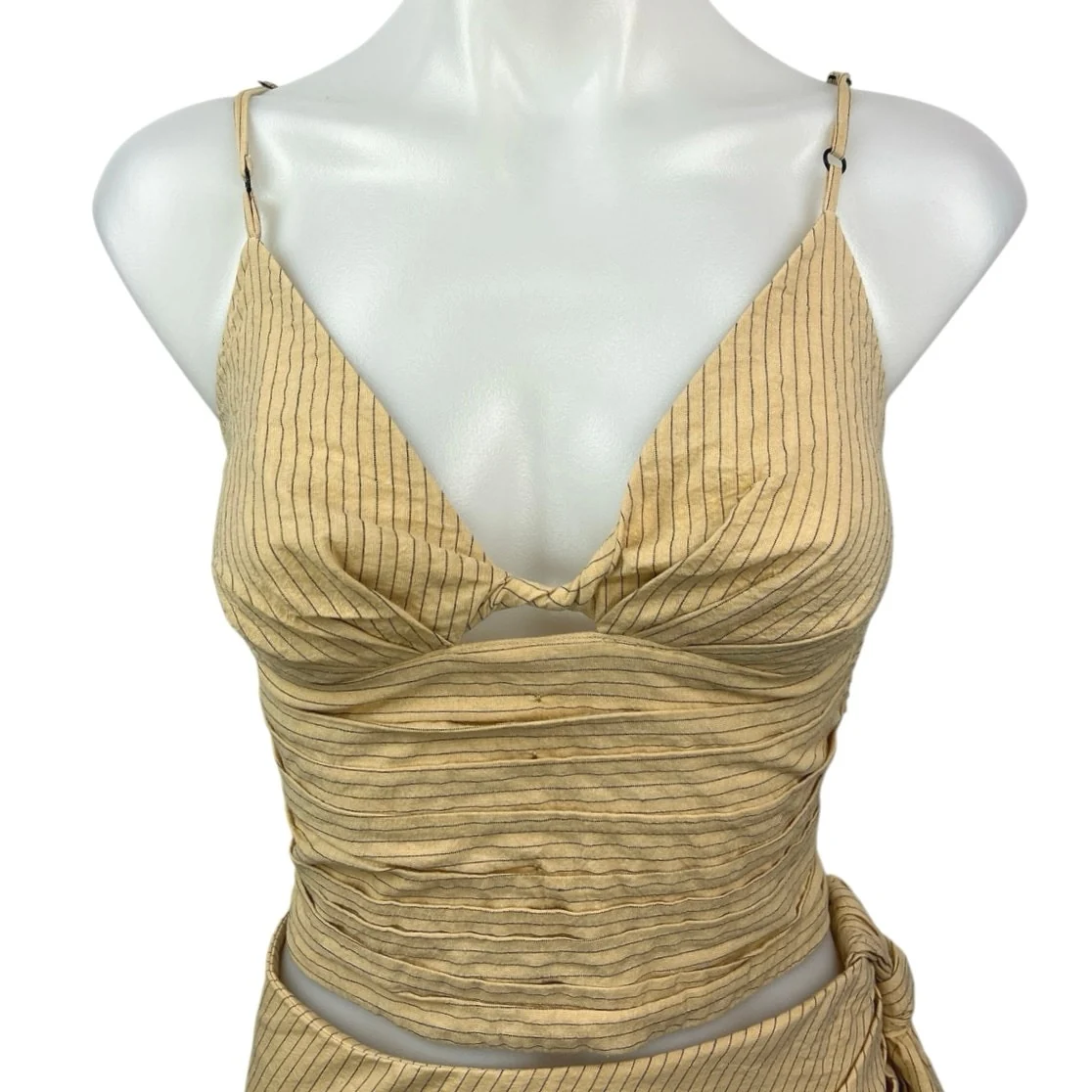 Zara Yellow Black Pinstriped Sleeveless Crop Top Mini Skirt 2 Piece Set Size XS - Image 4