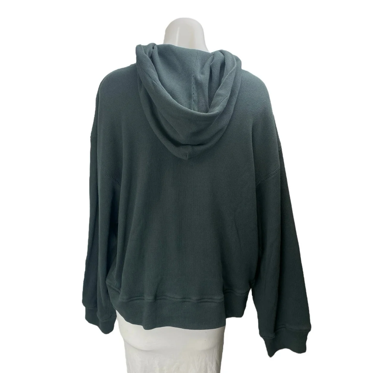 Zful Women's Green Long Sleeve Thermal Waffle Knit Hoodie Hooded Sweatshirt S - Image 2